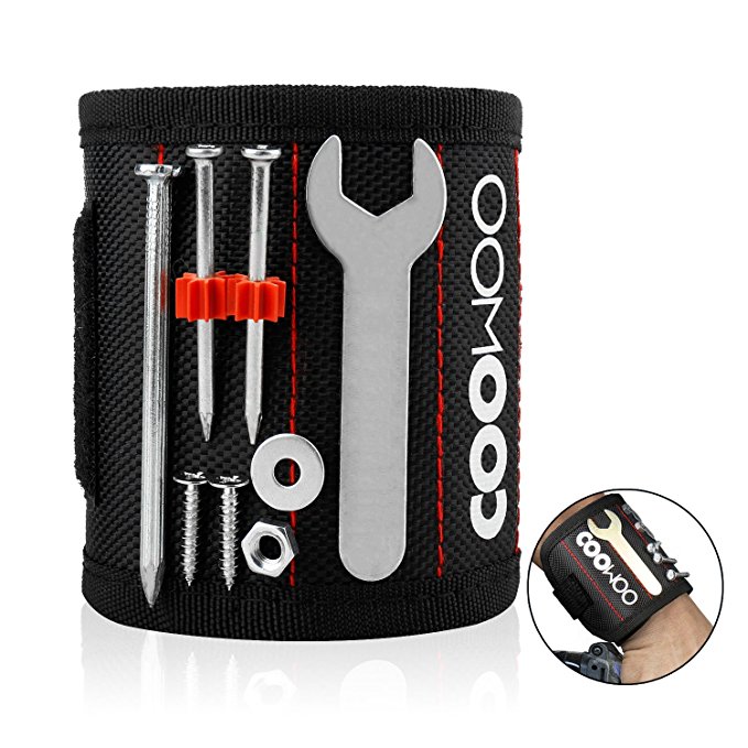 COOWOO Magnetic Wristband Tools Belts with Strong Magnets for Holding Screws, Nails, Drill Bits - Best Unique Tool Gift for Men, DIY Handyman, Father/Dad, Husband, Boyfriend, Him, Women(Black)