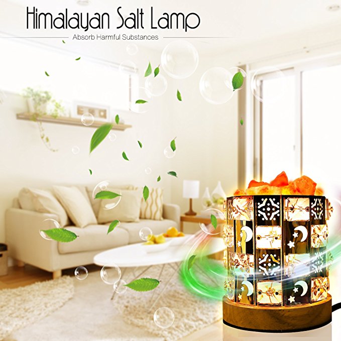 Decolighting Himalayan Salt Lamp, Natural Salt Lamp Salt Crystal Chunks in Acrylic Diamond Cylinder with Wood Base, Bulb and Dimmer Control for Christmas Gift and Home Decorations. [energy class a+++]