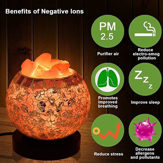 Himalayan Salt Lamp, Natural Crystal Salt Lamp Salt Chunks in Glass Bowl with Wood Base, Bulb and Dimmer Control for Christmas Gift and Home Decorations. [energy class a+++]