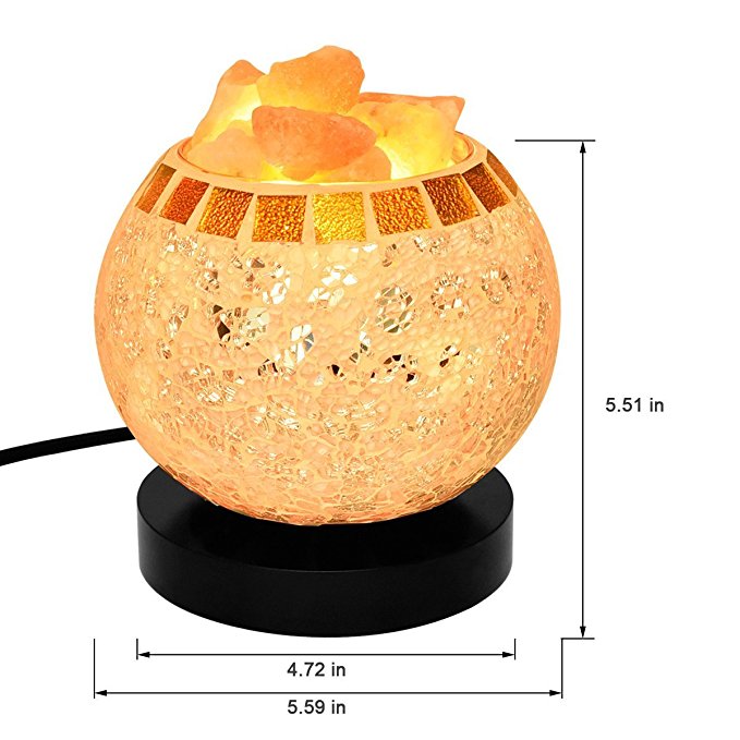 Himalayan Salt Lamp, Natural Crystal Salt Lamp Salt Chunks in Glass Bowl with Wood Base, Bulb and Dimmer Control for Christmas Gift and Home Decorations. [energy class a+++]