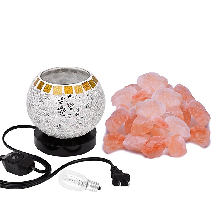 Himalayan Salt Lamp, Natural Crystal Salt Lamp Salt Chunks in Glass Bowl with Wood Base, Bulb and Dimmer Control for Christmas Gift and Home Decorations. [energy class a+++]