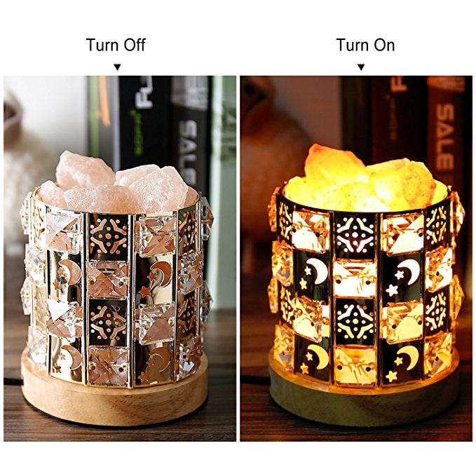 Decolighting Himalayan Salt Lamp, Natural Salt Lamp Salt Crystal Chunks in Acrylic Diamond Cylinder with Wood Base, Bulb and Dimmer Control for Christmas Gift and Home Decorations. [energy class a+++]