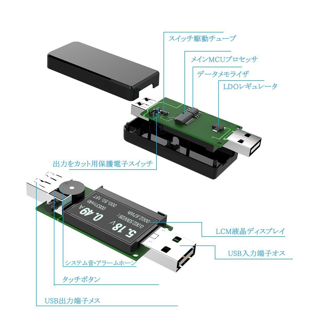 COOWOO USB電流電圧テスター チェッカー 3-30V/0-5.1A 急速充電QC2.0/QC3.0/MTK-PE/iphone2.4Aなど対応【日本語説明書付き＆12月保障】