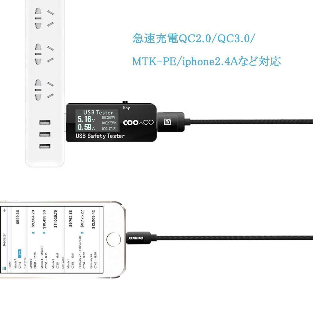 COOWOO USB電流電圧テスター チェッカー 3-30V/0-5.1A 急速充電QC2.0/QC3.0/MTK-PE/iphone2.4Aなど対応【日本語説明書付き＆12月保障】