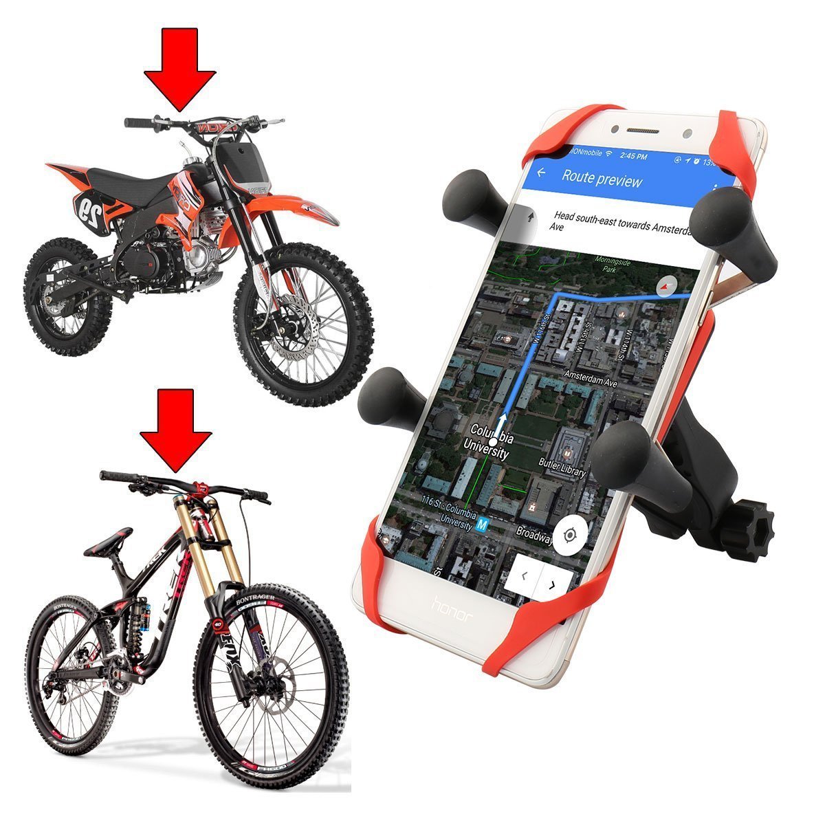 Focusam 自転車ホルダー バイクスマホホルダー 携帯バイクスタンド GPSナビ・スマホ・iPhone固定用 バーマウントキット 360度調整可能 落下防止 iPhone/Samsung/Sony/GPSなど多機種対応