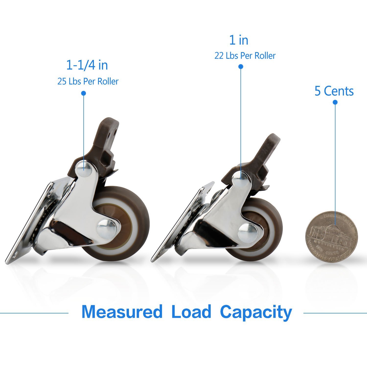 4 Pack 1" Swivel Caster Wheels with Safety Dual Locking and Polyurethane Foam No Noise Wheels, Heavy Duty - 100 lbs Total Capacity Caster