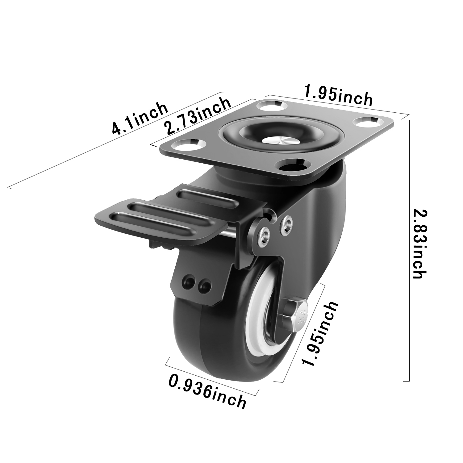 2" Swivel Caster Wheels with Safety Dual Locking and Polyurethane Foam No Noise Wheels, Heavy Duty - 150 Lbs Per Caster (Pack of 4)