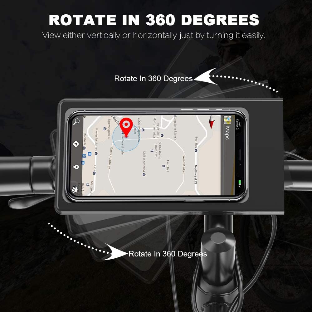 Lightingalways Waterproof Bike & Motorbike Phone Mount, Universal Fit Bike Phone Holder Cycling Handlebar Bag Phone Holder Bag with 360° Rotation for Any Smartphone up to 6.5''(16.5CM)