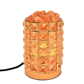 Decolighting HY-02 Salt Lamp, Himalayan Salt Lamp Natural Salt Crystal Chunks in Acrylic Diamond Cylinder with Wooden Base, Rotary Switch Adjusts Brightness, Dimmable Control, 2 Bulbs, UL-Listed Cord